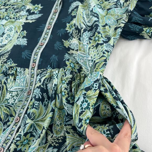 Anthropologie NWT Blue and Green Button Up Janelle Tunic Oversized Dress Small - Picture 14 of 15